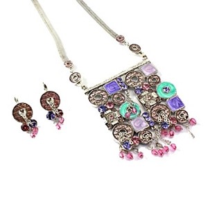 Purple Mix Squares and Circles Necklace Set